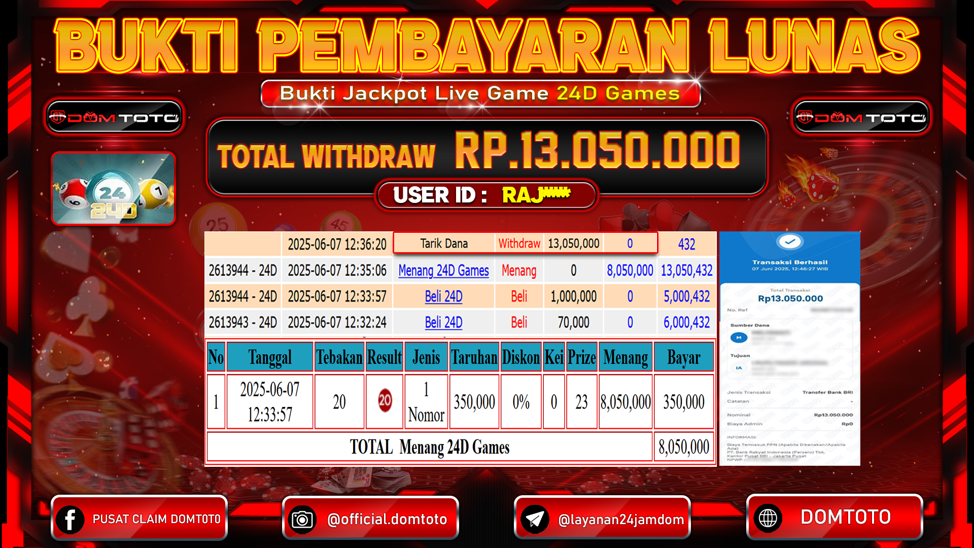 JACKPOT LIVE GAME 24D GAMES 07 JUNI 2025